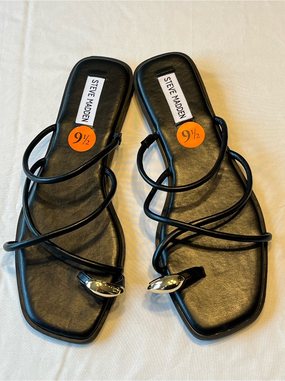 Steve Madden ANINE Black Strappy Square Toe Sandals 9.5